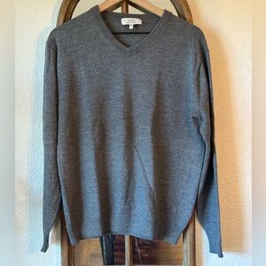 Turnbury Extra Fine Merino Wool V-Neck Sweater Gray L Classic Lightweight Knit